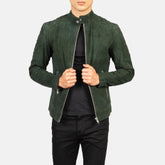 Zavion Green Suede Quilted Biker Jacket